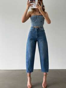 Casual Commute Washed High Waist Tapered Jeans