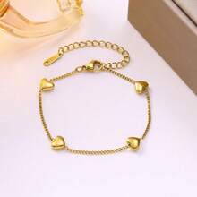 4pcs Stainless Steel Luxury Heart Jewelry Set For Women, Titanium Steel 18K Gold Plated Necklace, Bracelet, Earrings, Unique Design, Sweet & Cool, Great Gift