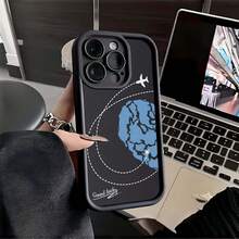 1pc Pack Couple Style Heart Global Travel Lucky Beautiful Pattern Phone Case Compatible With IPhone 16E 16 15 14 13 12 11 Pro Max 14 15 16E 16 Plus XS XSuitable For IPhone 17 Air - 黑色 - 查看 2