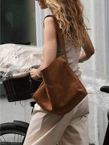 2025新款复古棕色大容量水桶包，可作单肩包、腋下包、斜挎包使用，商务女士休闲日常通勤包，时尚学生手提包，适合工作、购物和日常使用，波西米亚风格女包，完美适用于牛仔竞技等场合，复古女包，新款时尚大容量女包 - 棕色 - 查看 2