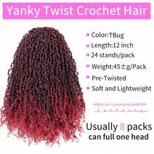 8/12/14 Inch Natural Black Bohemian Braided Crochet Hair Extensions, Pre-Twisted Crochet Curly Hair Ends, Senegalese Twist Crochet Braiding Hair