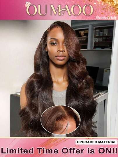 8-34 Inchs Brazilian Virgin Hair Glueless 5*5 13*4 Chocolate Brown Color Body Wave Lace Closure Human Blended Hair Wig - 200% Density Body Wave Wig Pre Bleached Knots & Natural Hairline Pre-Plucked HD Lace Front Wig Ready To Wear Glueless Wigs For Women Soft And Natural Look