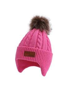 1 Stück Kinder gestrickte Beanie Mütze mit Bommel, warme Ohrenklappe Winter Kappe für Jungen und Mädchen