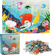 Rompecabezas para niños de 4 a 8,8 a 10 años,150 piezas con forma de ballena Puzzles para niños rompecabezas de oceánico Regalo para niños Puzzles educativos de aprendizaje Juguetes para niños y niñas - Sirena-36piezas - Ver 11