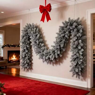 Ghirlandă de Crăciun artificială de lux cu ramuri de pin înzăpezite - Decorațiune exclusivă de Crăciun - Potrivită pentru decor de sărbători în interior sau în exterior, Material artificial, Ideală pentru Crăciun, Decor sezonier, Decor de Crăciun în exterior, Decor agățat, Ghirlandă de Crăciun de iarnă - Decorațiuni de Crăciun cu zăpadă artificială, Ghirlandă de pin artificial pentru decor de Crăciun sezonier în interior, șemineu, brad, scări