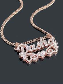 定制文字项链，嘻哈风格个性化吊坠项链，女士珠宝，尼龙吊坠项链，定制文字首饰，送给情侣、朋友和父母的完美礼物，银色时尚，秋季时尚，休闲简约，简约，中性，时尚定制，个性化，独特，送给女友、母亲、家人的理想礼物，母亲节礼物 - 雙層滿鑽項鍊風格3 - 查看 8