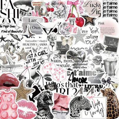 50PCS Silver Lucky YK2 Graffiti Fun Stickers Aesthetic Decorative Water Bottles, Safety Hats, Luggage, Bicycles, Skateboards