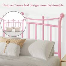 Metal Bed Frame, Metal Platform Bed Frame With Headboard And Footboard, Princess Bed For Girls, Crown Design, No Box Spring Needed, Easy Assembly, White/ Black/ Pink/ Gold, Twin/ Full/ Queen - Hồng - Xem 2