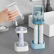 1pc Toothbrush Holder With Cover, 3-Slot Design, Includes Cup Holder And Razor Organizer - Multi-Color Bathroom Accessories, Glass Texture