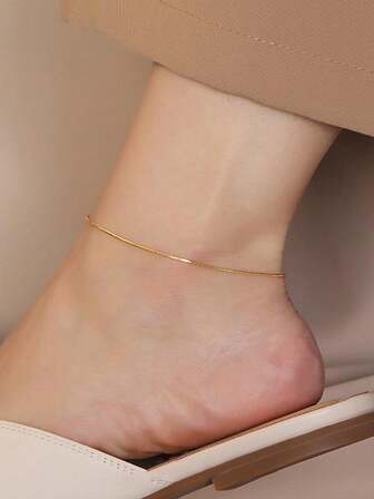 1pc Women Stainless Steel Gold Minimalist Chain Anklet, Versatile Layered Accessory