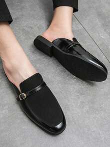 PU Material / Faux Leather Plus Size Men's Black Loafers, Casual Leather Shoes, British Style Half-Slip-On Shoes, Fashion Driving Loafers, Youth Korean Version Slip-On Shoes, Suitable For Nightclubs, Parties, Daily Versatile Wear - Black - View 6
