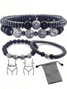 2pcs Magnetic Healing Beaded Bracelet, Helps Relieve Joint Pain, Promote Weight Loss, Healthy Jewelry Therapy, Improve Sleep, Suitable For Men And Women, Christmas Gift (Comes With Jewelry Storage Bag)