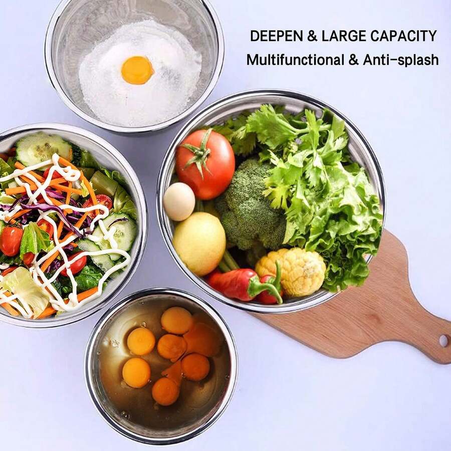 de cuencos de acero inoxidable para cocina y recipientes de diferentes tamaños para ensalada, Umite Chef pasta o reposteria | Accesorios de cocina con tapa incluida para almacenar alimentos o preparar comida (Negro) - Negro - Ver 1