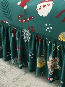 Christmas Party Decoration Ruffled Sofa Cover (Including Santa Claus, Snowflake And Gingerbread Patterns) Polyester Fiber Sofa Cover, Home Decor - Green - View 8
