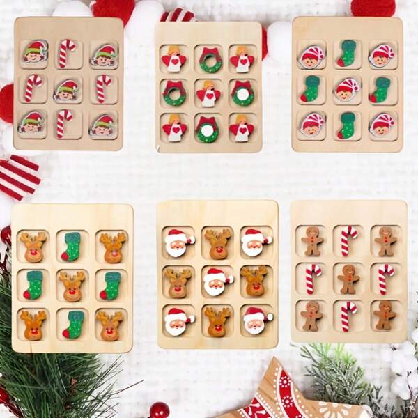1pc Christmas Party Game & Activity: Santa Claus Gingerbread Man, Human Vs Machine Tic Tac Toe, Christmas Gift, Creative Wooden Gift, Cute Holiday Fun, Holiday Party Favor