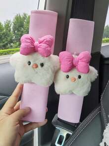 2 Packs Plush Car Seatbelt Shoulder Covers - Star-Shaped Pig Head Design With Pink Bow, Soft Breathable Sweat-Absorbent, Relieve Neck & Shoulder Pressure, Easy Install/Remove, Black/White/Pink (3 Colors) - Cute Cartoon Style For Female Drivers, Gift For Women Friends - Multicolor - View 5