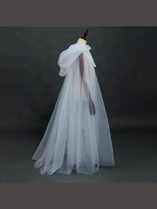 1PCS Black And White Bridal Shawl, Witch And Vampire Character Costume Velvet Cape, Halloween Double-Layer Cloak, Game Horror Party Costume Props, Christmas And Carnival Festival Costumes - trắng - Xem 3