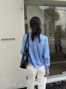 女士休闲学院风字母刺绣长袖开衫衬衫，秋冬款