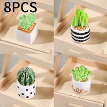 4/8 bucăți mini plante artificiale în ghiveci - bonsai artificiali realiști și verdeață florală, ghivece pătrate din rășină durabilă, nu necesită electricitate, plante în ghiveci vesele - decor multifuncțional pentru case mici, mini grădini, decorațiuni generale de sărbători, ghivece de flori artificiale în miniatură, verdeață simulată în ghiveci - Verde - Vizualizare 12