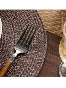 4pcs/6pcs Set Woven Round Placemats, 15 Inch Washable Non-Slip Dining Table Mats, Suitable For Family Gatherings, Weddings, Parties (Coffee Color)