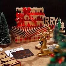 1/3 卷圣诞包装纸 - 红色条纹、圣诞树和驯鹿、格子 - 每卷 17 英寸 * 120 英寸 - 圣诞礼盒、礼品派对圣诞包装纸卷，3 种设计 - 彩色 - 查看 9