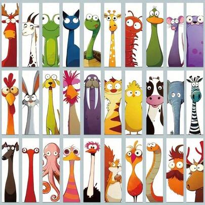 30 Funny Animal Bookmarks, Cartoon Reading Pages, Book Label Decorations, Creative Gifts For Students, DIY Page Label Bookmarks, Back To School
