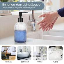 2-Pack Glass Soap Dispenser - 400ml UV Protection Refillable Bottles With Black Rust-Proof Pump For Hand Soap, Lotion, Oil, Kitchen & Bathroom Essentials - trong suốt - Xem 7