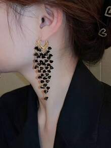 1pair Glamorous Black Rhinestone Tassel Drop Earrings For Women For Party, Exquisite Valentine's Day Gift Valentines,Mom,Mother,Mother's Day,Gift - Nhiều màu - Xem 4