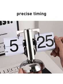 复古翻页钟，桌面钟，翻页数字钟，机械钟，自动翻页钟，电池供电，内置齿轮，适合办公室和家居装饰的翻盖式桌面钟