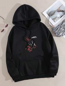 Oversized Hoodies For Women, Fall Fashion 2025 Pullover, Long Sleeve Pocket Graphic Pullover, Sweatshirts, A Nightmare Before Christmas   Red Claws With Text   Ridiculous Here I Come Letter Print Winter Clothes, Suitable For Parties, Outdoor Activities, And Leisure, Gift For Women, Size S-3XL - Black - View 2