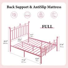 Metal Bed Frame, Metal Platform Bed Frame With Headboard And Footboard, Princess Bed For Girls, Crown Design, No Box Spring Needed, Easy Assembly, White/ Black/ Pink/ Gold, Twin/ Full/ Queen - Hồng - Xem 7