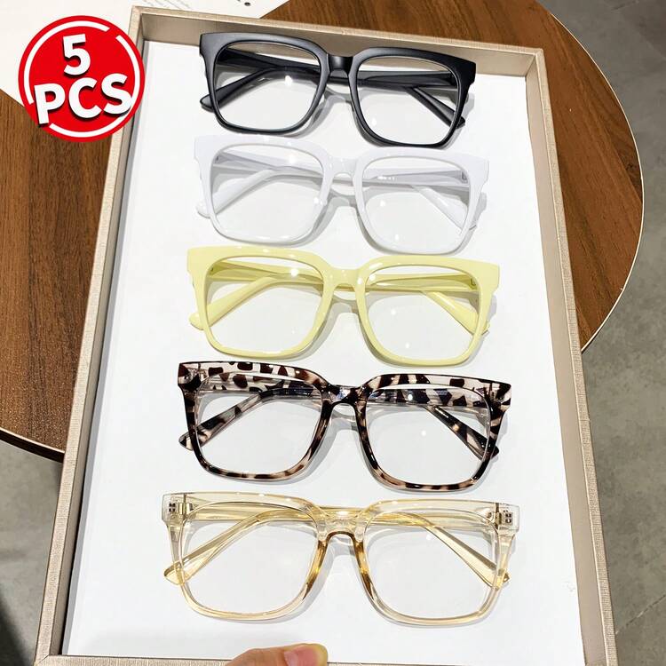 Simple Square Blue Light Glasses Set For Men And Women, Y2K Jelly Color Fashion Glasses, Dopamine Color / Multi-Color / Leopard Print / Textured Matte Black, Unisex Computer, Gaming, Reading Glasses, Women's Personalized Glasses, Plain Glasses, Suitable For All Seasons, Autumn And Winter Business Wear, Is A Stylish, Simple And Versatile Item, Very Suitable For Gifts Or Personal Use - Nhiều màu - Xem 8