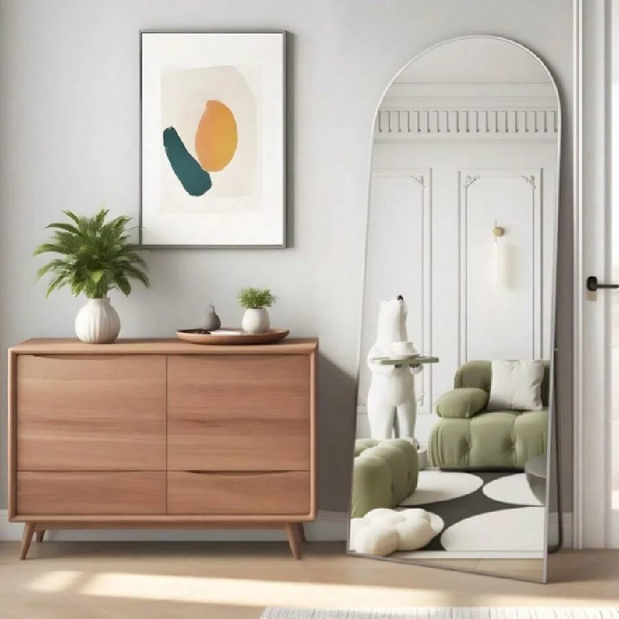 Full Length Mirror, 56"X16" Arch Floor Mirrors With Stand, White Arched Full Body Standing Or Leaning Mirror For Bedroom, Living Room,24331208 - 白色 - 查看 1