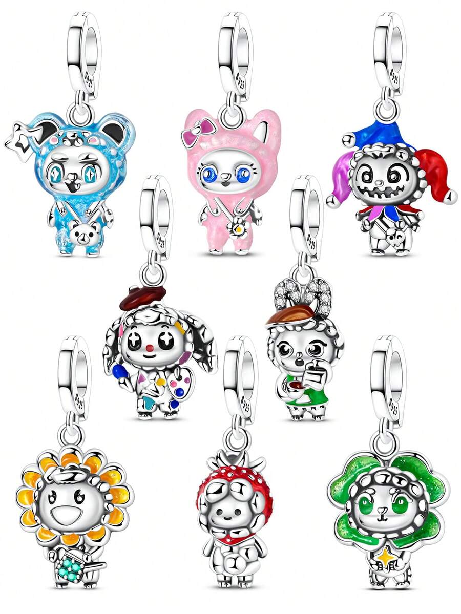 Cute Character Enamel Charm Set - Silver Plated DIY Jewelry Gifts