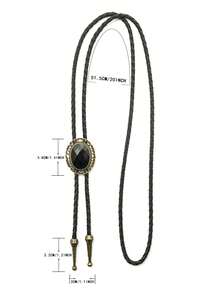 ربطة عنق بولو لرجال ونساء، بسلك جلد أسود على الطراز الغربي القديم مزين بأحجار كريمة لامعة، إكسسوار قلادة رسمي أو كاجوال