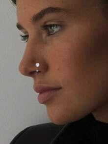 1pc S925 Sterling Silver Nose Stud, 3/4/5/6mm White Cubic Zirconia Nose Stud, Curved Hook Nose Ring, Unisex, Minimalist Nose Piercing Jewelry