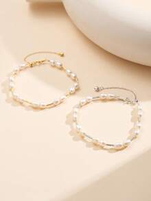 AETOLIA Handmade Elegant Pearl Jewelry Set | 5-6mm Natural Freshwater Pearl Necklace & Bracelet | S925 Silver Plated Platinum/14K Gold | Girlfriend, Holiday, Wedding, Date Accessories - Silver - View 3