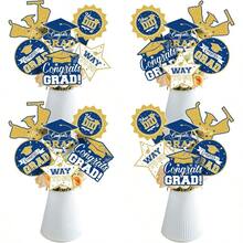 D2025 Graduation Party Decorations - 24 Pcs Class Of 2025 Congrats Grad Table Centerpieces Graduation Table Decorations Sticks Table Toppers For Graduation Party Blue Gold - Bluegold - View 1