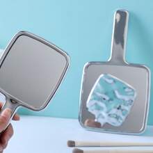 1 pieza Espejo de mano con diseño de ola, espejo de maquillaje portátil de alta calidad en plata, espejo cuadrado de alta definición para princesa