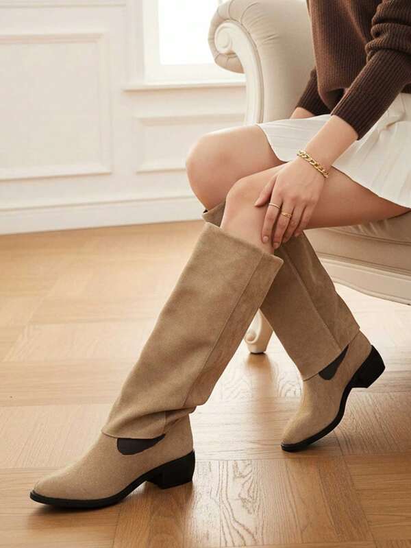 New Vintage Fashion Women's Slip-On Boots, Comfortable All-Match Classic Elegant Mid-Calf Western Boots, Lightweight Non-Slip Outdoor Boots Suitable For Music Festivals, Vacations And Traveling, Fashionable Style