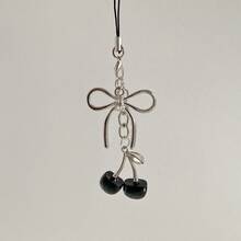 Ins Wind Cherry Bow Keychain, Pearl Bow Silver Peach Heart Shaped Girls Bag Pendant - 紅色掛繩 - 查看 11