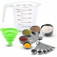 Cucharas Medidoras y Tazas Medidoras, 13 Piezas, Juego de Tazas y Cucharas Medidoras con Mangos, Apilables, Herramientas de Medicin de Cocina para Medir Lquidos y CondimentoGris - Gris - Ver 2