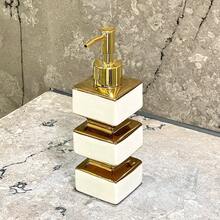 Kreatywna, unikalna, ceramiczna, czarno-biała butelka z dozownikiem mydła, wielokrotnego użytku butelka z pompką do toaletki hotelowej, szampon, żel pod prysznic, kwadratowa butelka na balsam w kształcie wieży, wielofunkcyjna butelka na balsam do toalety hotelowej i biurowej