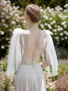 1 Pair Detachable Shoulder Shawl, With Pins, Delicate Chiffon Shoulder Decor With Bow, Suitable For Women In Autumn - VG34 - View 14