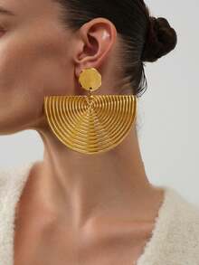 1 Cặp bông tai tròn kim loại họa tiết xoắn ốc đa năng phong cách tối giản thời trang dành cho nữ - Vàng - Xem 4