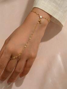 1 pieza Pulsera con anillo de cadena fina minimalista y de moda, joyería de novia de moda para mujer