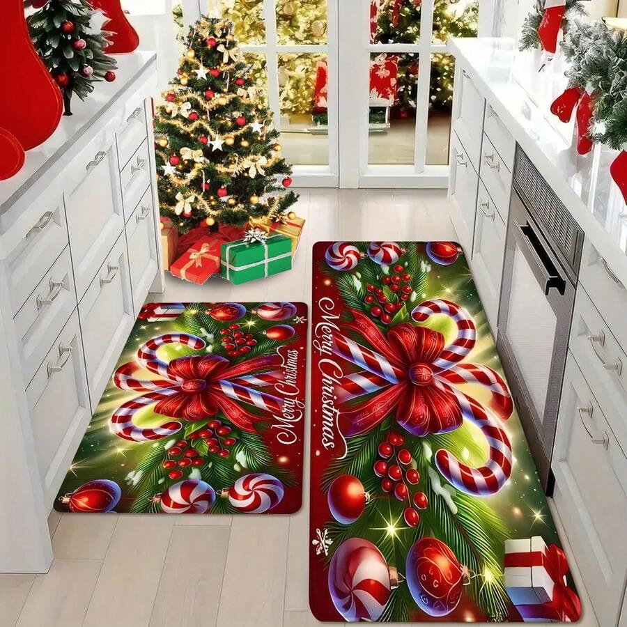 1 件/2 件/3 件创意浪漫拐杖糖、圣诞装饰、“圣诞快乐”印花厚圣诞装饰厨房地垫、圣诞印花吸水防滑垫、吸水厨房垫、防污地毯地垫、可机洗、入口门垫、浴室垫、厨房、客厅、洗衣房、浴室吸水地垫、圣诞房间装饰 - 彩色 - 查看 1