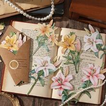 8张/包 金箔花朵主题贴纸，创意美学贴纸，DIY装饰剪贴簿工艺材料，节日礼物，个性化剪贴簿学习用品文具 - 黃色 - 查看 3