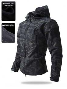 Men's Thermal Lined Casual Sports Jacket, Windproof Waterproof Outdoor Soft Shell Jacket For Autumn/Winter, Fleece, Skiing