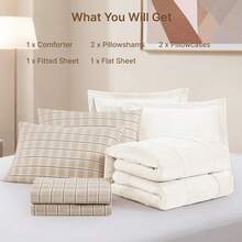 Plush Comforter Set, Flannel Velvet Comforter Sets 7 Pieces Bed In A Bag, Soft Warm Winter Bedding Set With Sheets, Pillowcases & Shams - 乳白色 - 查看 9